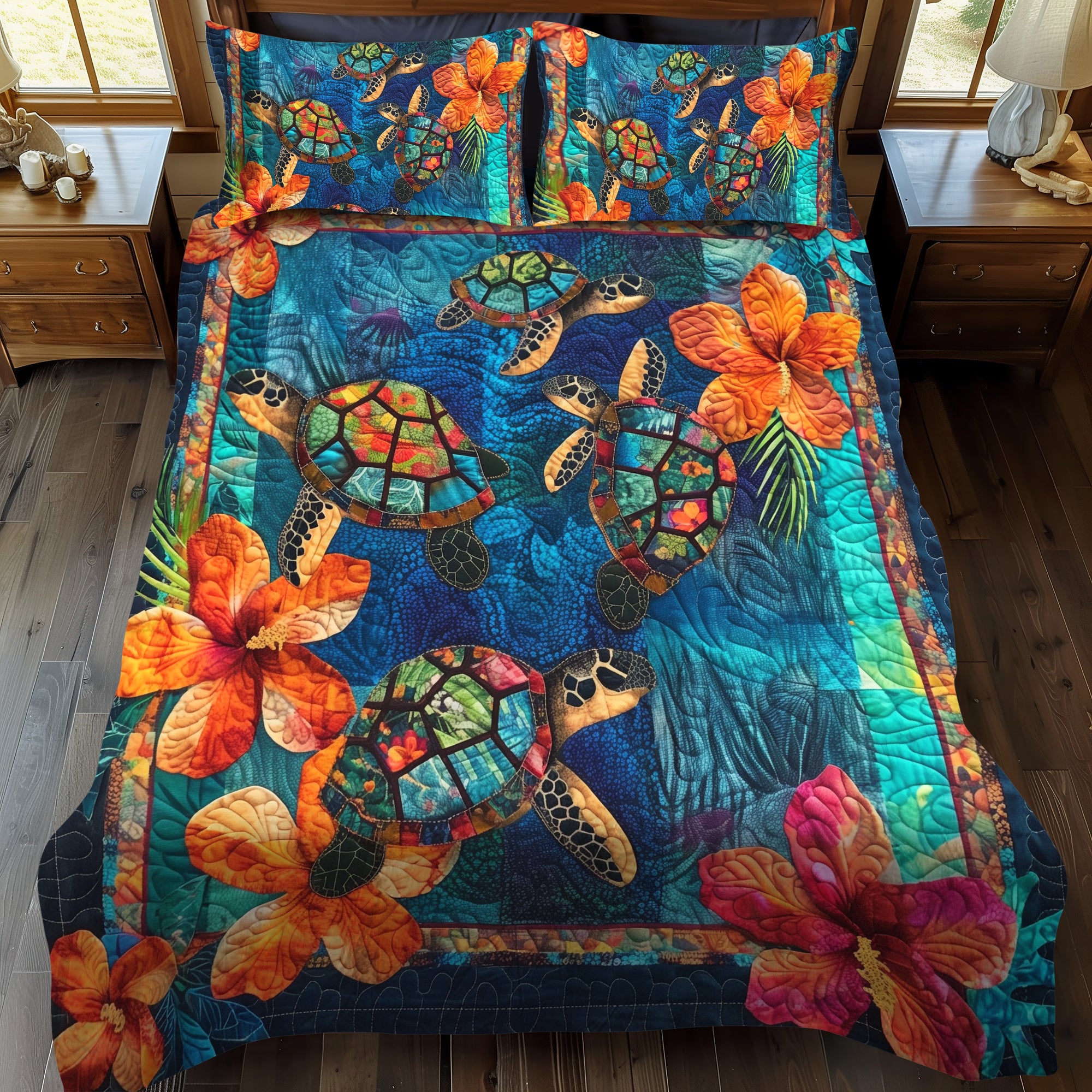 Mosaic Turtle 3-Piece Quilted Bedding Set NCU0DV029