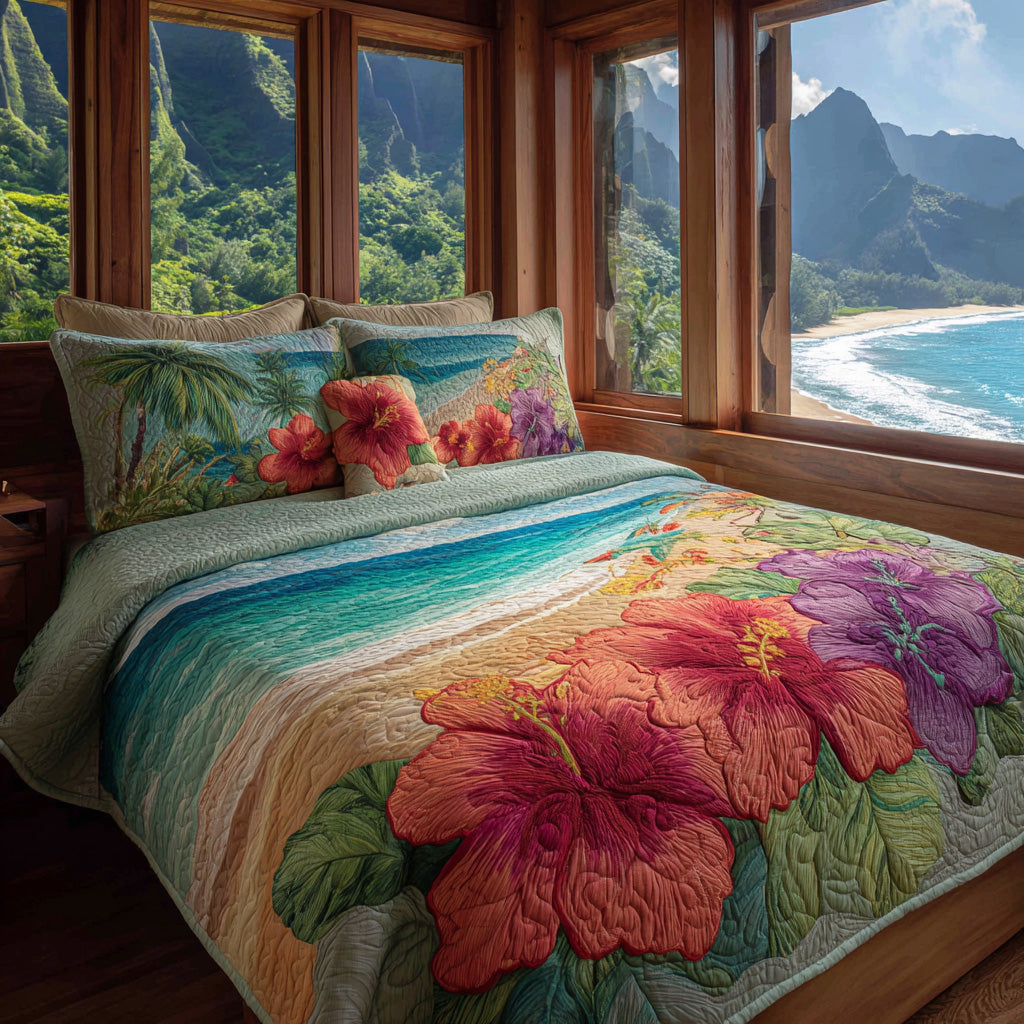 Hibiscus Bay 3-Piece Quilted Bedding Set NCU0VL3468