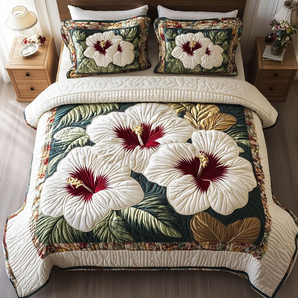 Hibiscus Bloom 3-Piece Quilted Bedding Set NCU0TD2606