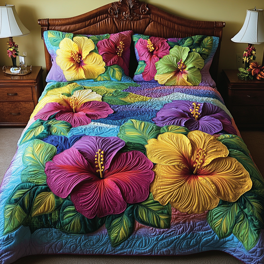 Hibiscus Bloom 3-Piece Quilted Bedding Set NCU0VH4100