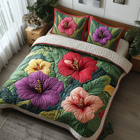 Hibiscus Bloom 3-Piece Quilted Bedding Set NCU0DV4449