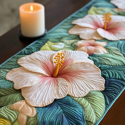 Hibiscus Bloom Quilted Table Runner NCU0VH3955