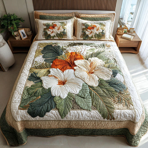 Hibiscus Breeze 3-Piece Quilted Bedding Set NCU0TD2612