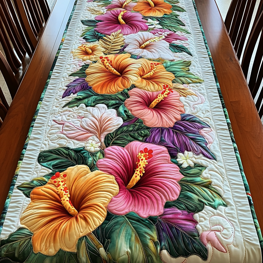 Hibiscus Breeze Quilted Table Runner NCU0DK5909