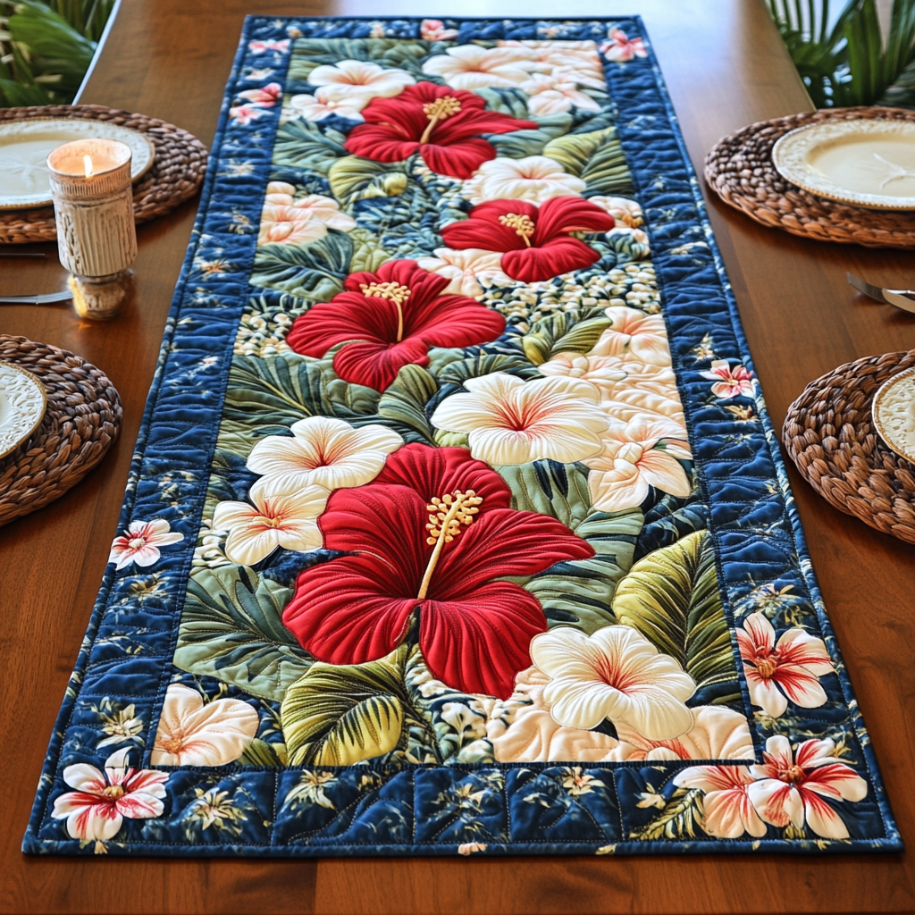 Hibiscus Charm Quilted Table Runner NCU0VH5026