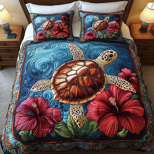 Hibiscus Dream 3-Piece Quilted Bedding Set NCU0NT3969