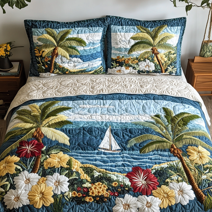 Hibiscus Escape 3-Piece Quilted Bedding Set NCU0DV4443