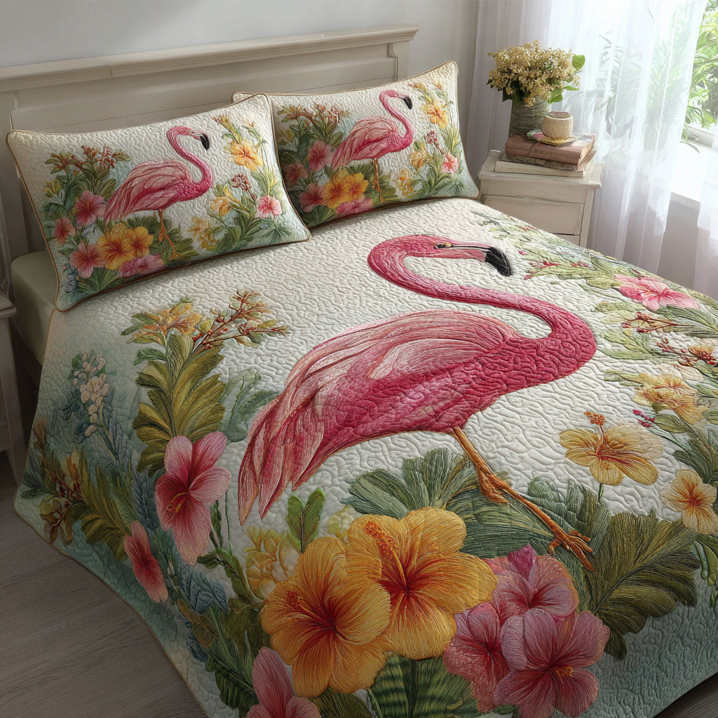 Hibiscus Flamingo 3-Piece Quilted Bedding Set NCU0VL3528