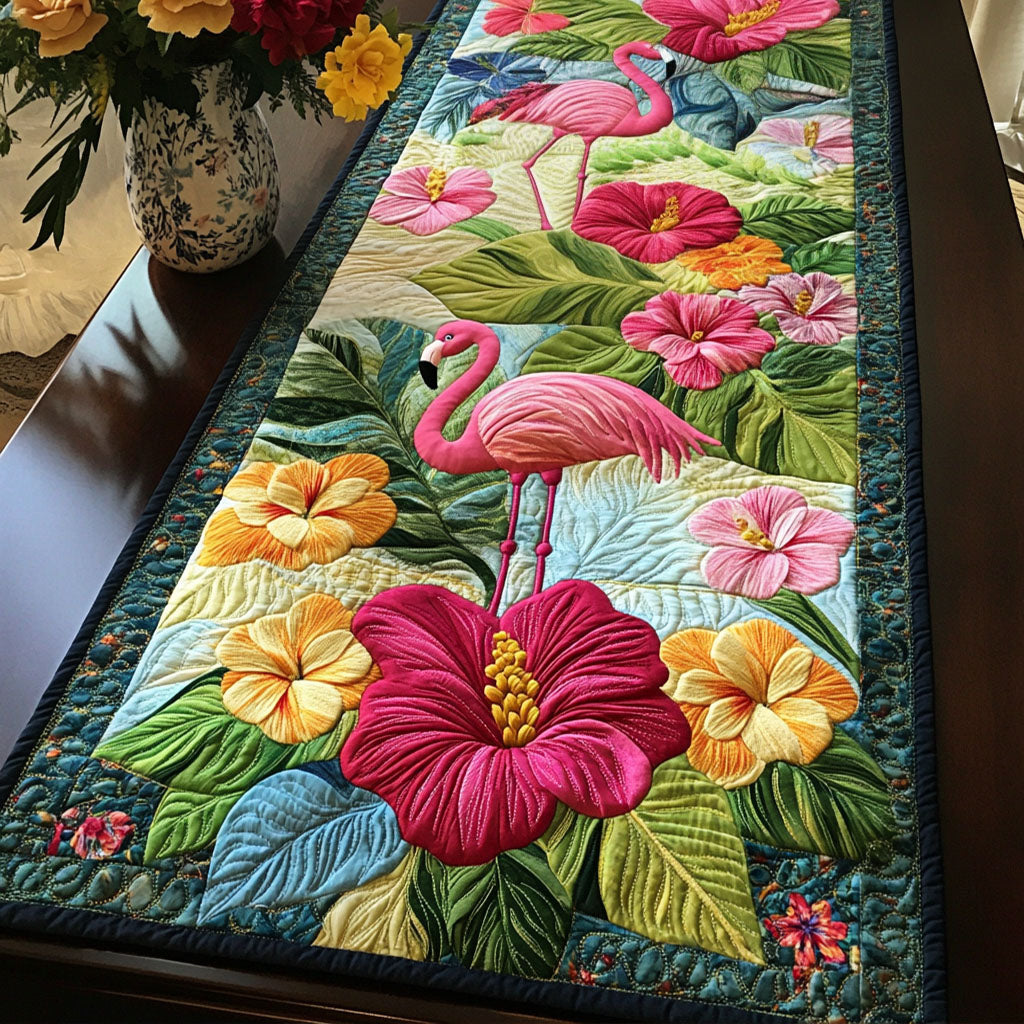 Hibiscus Flamingo Dream Quilted Table Runner NCU0NT4930