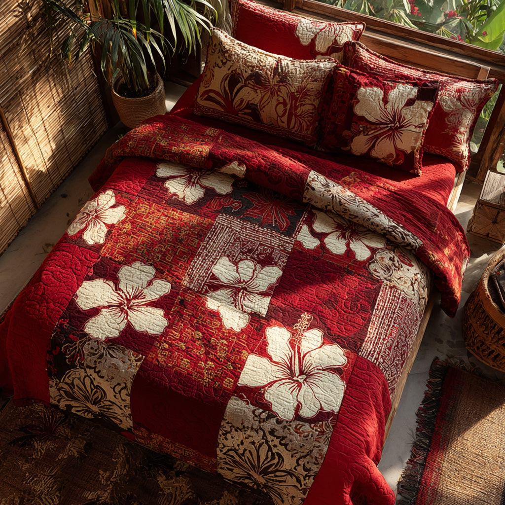 Hibiscus Garden 3-Piece Quilted Bedding Set NCU0NT12714