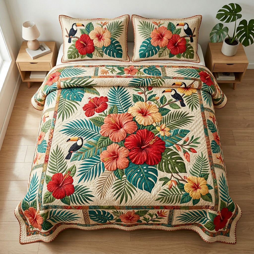 Hibiscus Garden 3-Piece Quilted Bedding Set NCU0TD2610