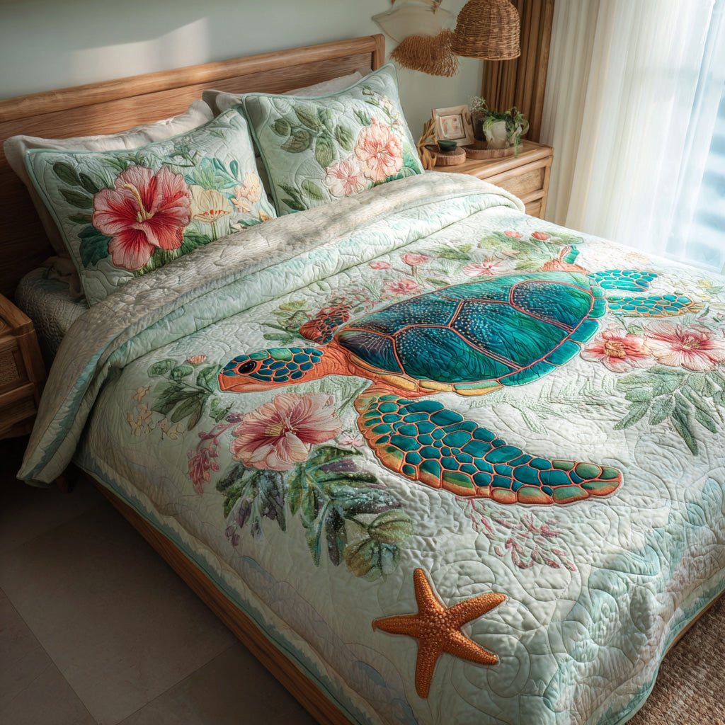Hibiscus Glide 3-Piece Quilted Bedding Set NCU0VL3161