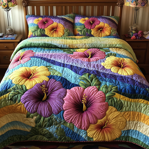 Hibiscus Harmony 3-Piece Quilted Bedding Set NCU0VH4101