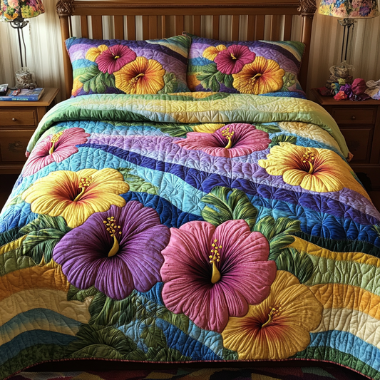 Hibiscus Harmony 3-Piece Quilted Bedding Set NCU0VH4101