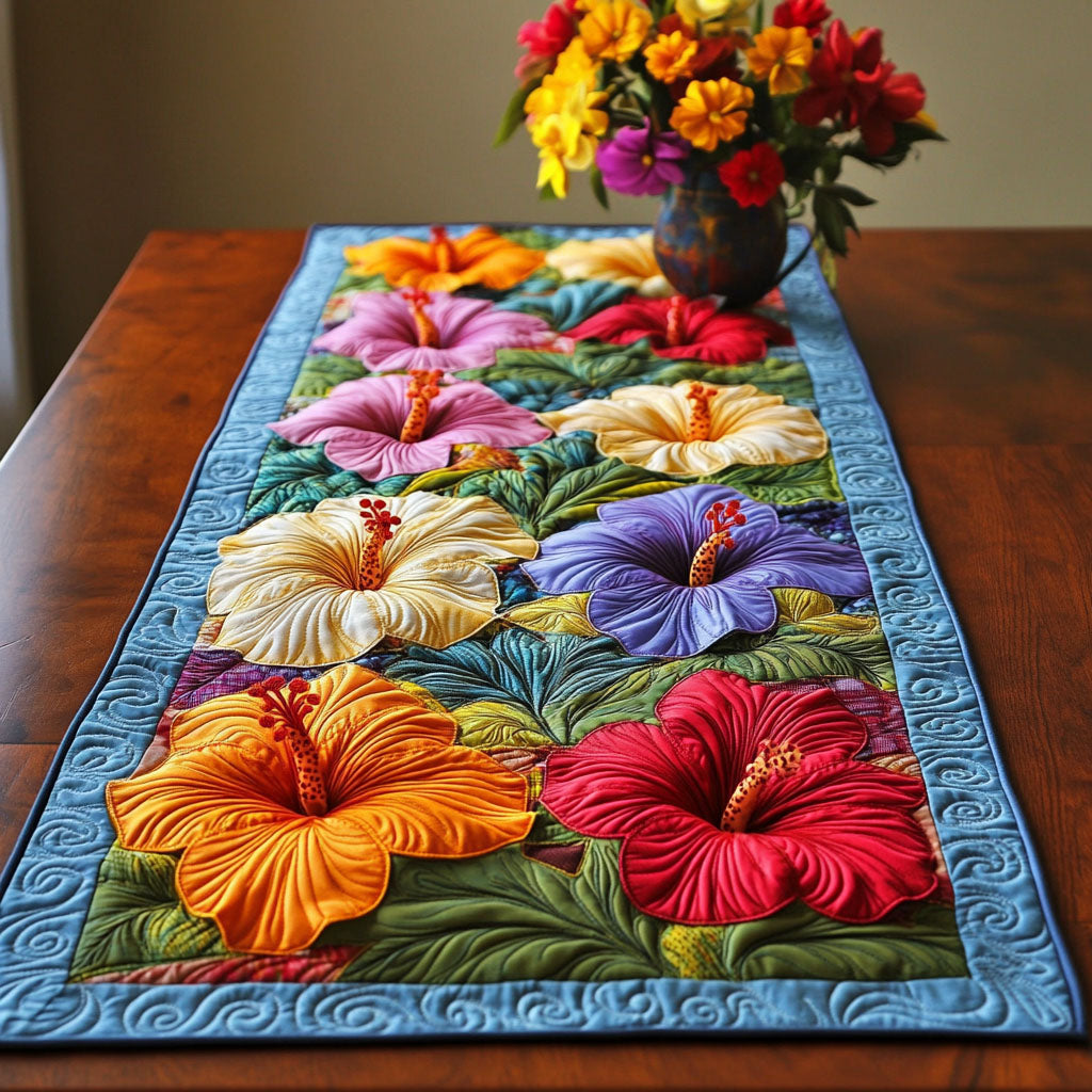Hibiscus Harmony Quilted Table Runner NCU0NT5820