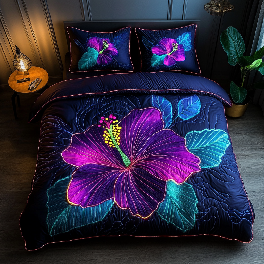 Hibiscus Haven 3-Piece Quilted Bedding Set NCU0DK5699
