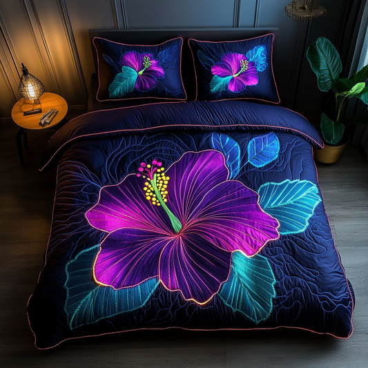 Hibiscus Haven 3-Piece Quilted Bedding Set NCU0DK5699
