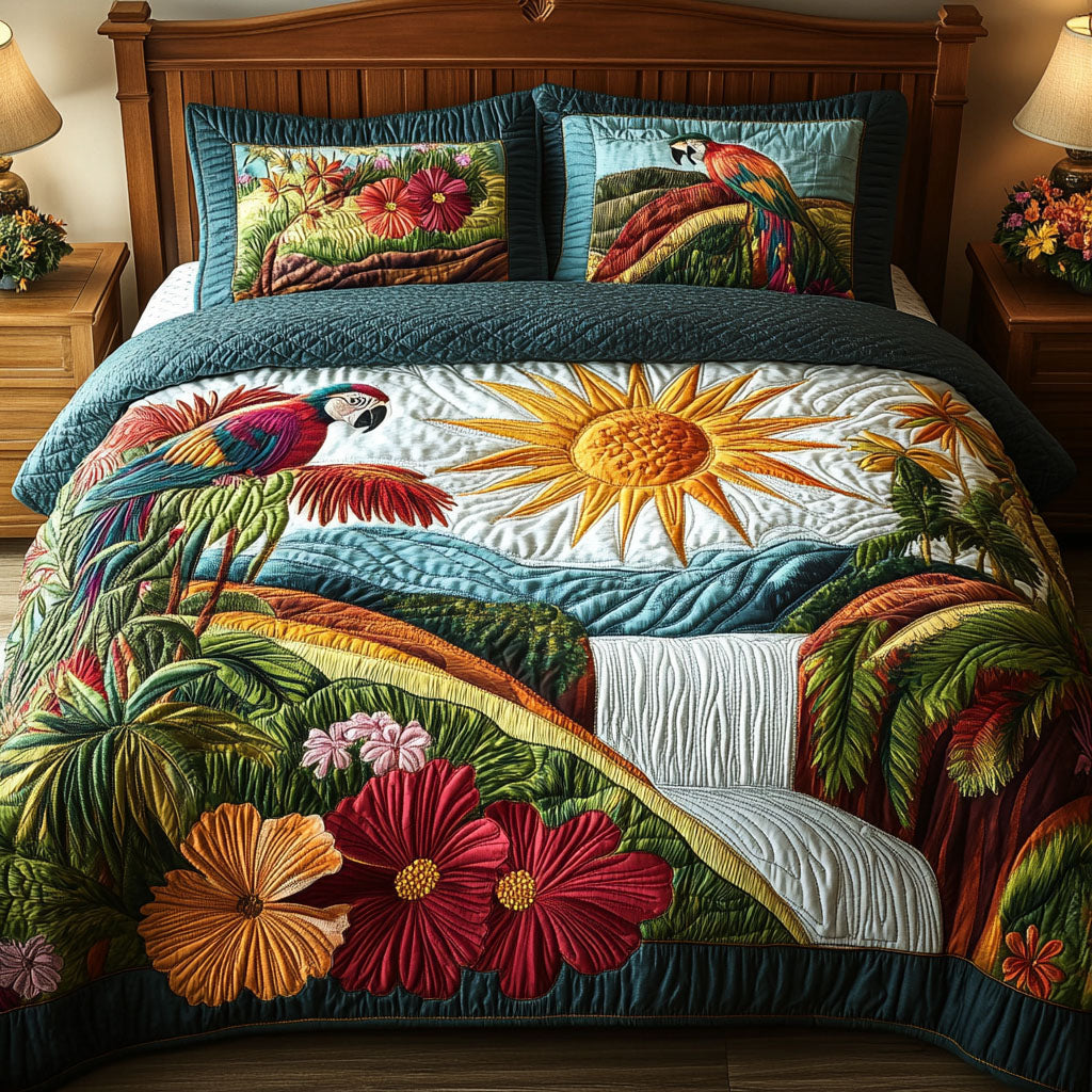 Hibiscus Haven 3-Piece Quilted Bedding Set NCU0PT4725