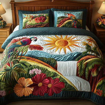 Hibiscus Haven 3-Piece Quilted Bedding Set NCU0PT4725
