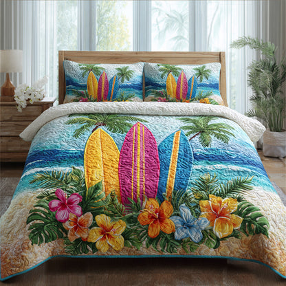 Hibiscus Haven 3-Piece Quilted Bedding Set NCU0VL3541