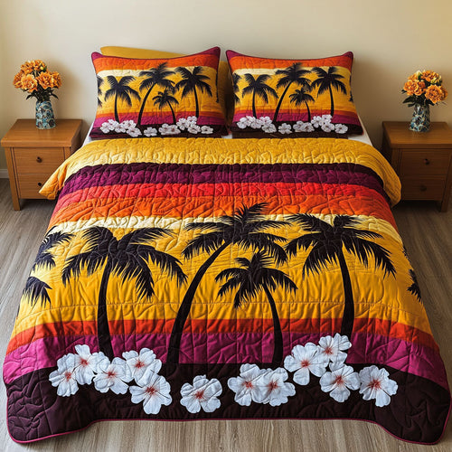 Hibiscus Horizon 3-Piece Quilted Bedding Set NCU0NT6897