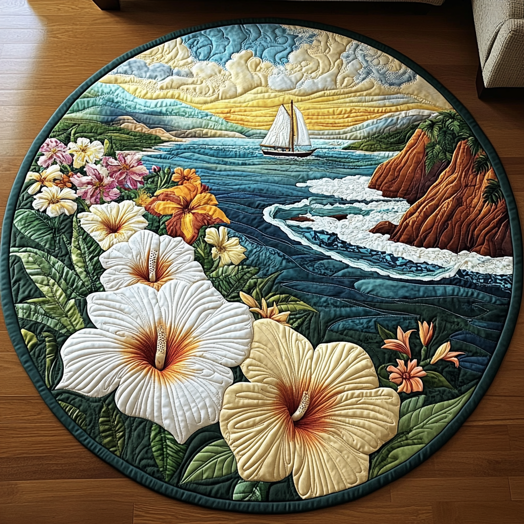 Hibiscus Island Escape Quilted Round Mat NCU0DV4604