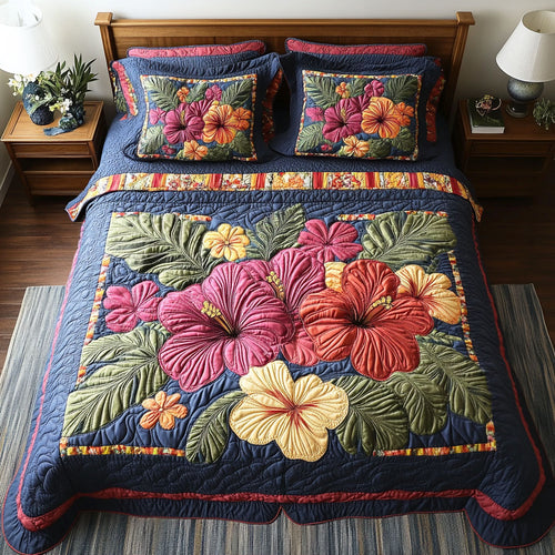 Hibiscus Oasis 3-Piece Quilted Bedding Set NCU0TD2613
