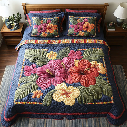 Hibiscus Oasis 3-Piece Quilted Bedding Set NCU0TD2613