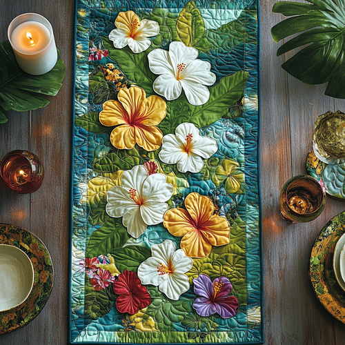Hibiscus Paradise Quilted Table Runner NCU0DV4539