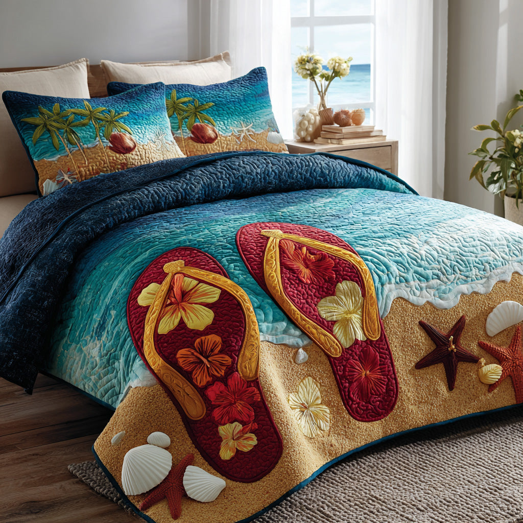 Hibiscus Sands 3-Piece Quilted Bedding Set NCU0VL3464