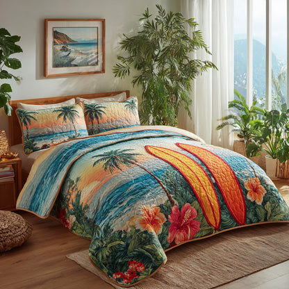 Hibiscus Swell 3-Piece Quilted Bedding Set NCU0VL3451