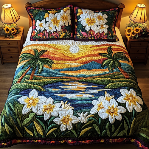 Hibiscus Touch 3-Piece Quilted Bedding Set NCU0VL1802