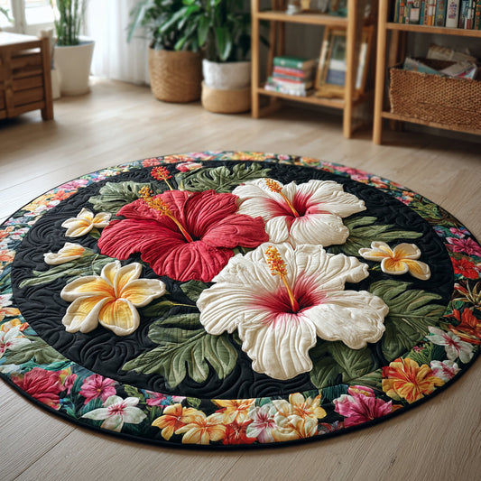 Hibiscus and Plumeria Quilted Round Mat NCU0HH132