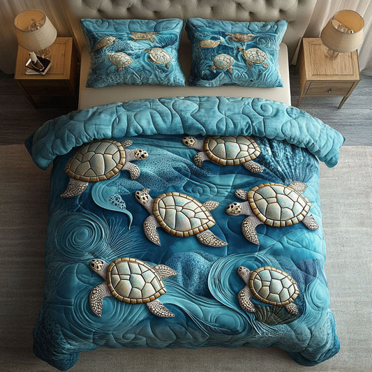 Hidden Turtle Haven 3-Piece Quilted Bedding Set NCU0NT7336
