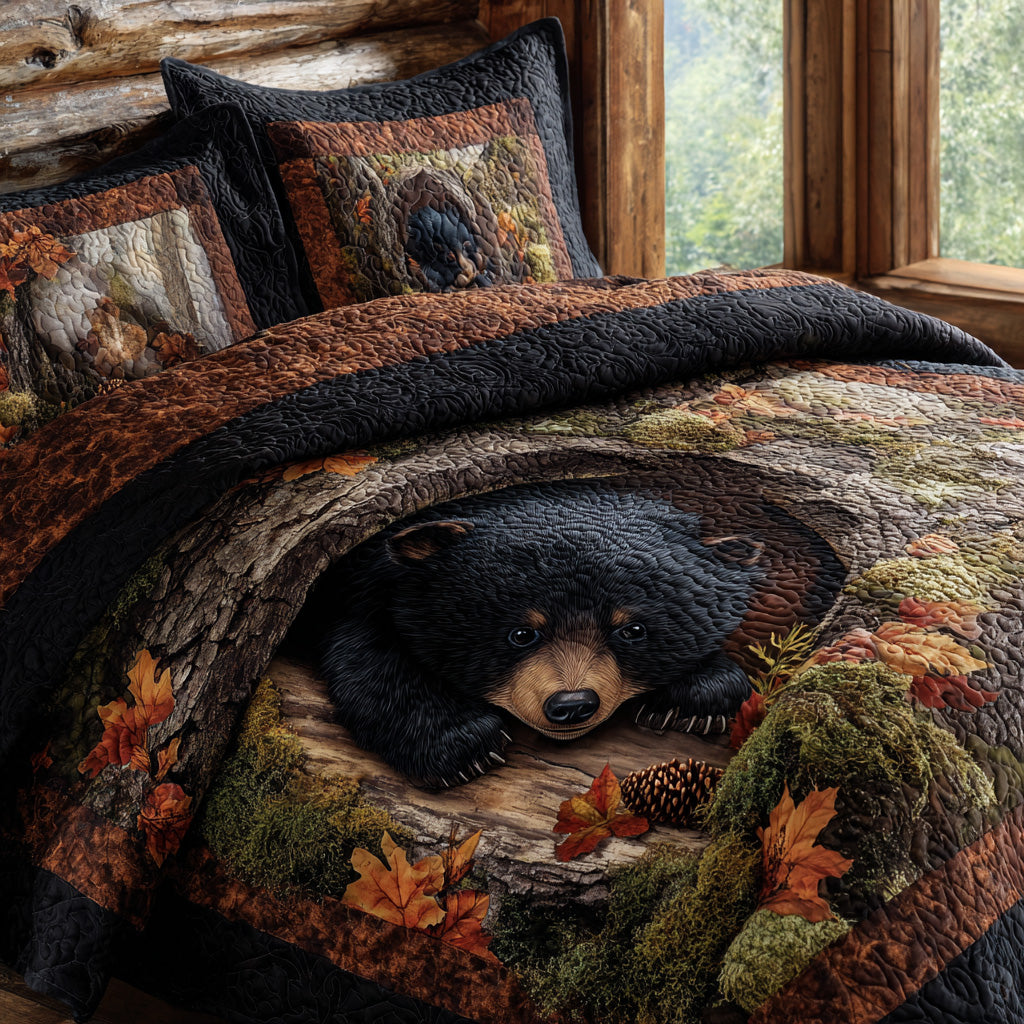 Hidden Valley Black Bear 3-Piece Quilted Bedding Set NCU0DV8019