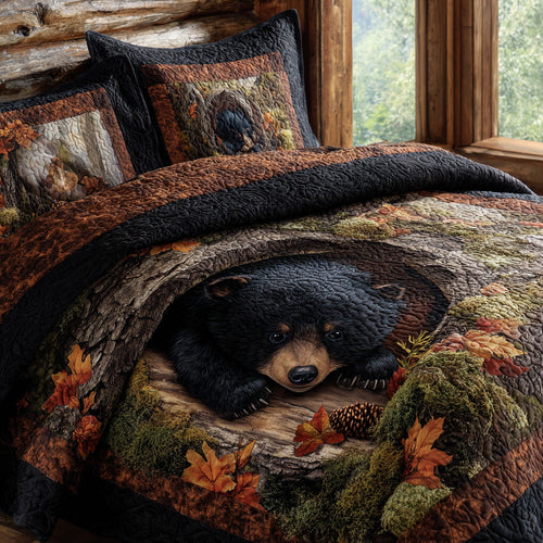 Hidden Valley Black Bear 3-Piece Quilted Bedding Set NCU0DV8019