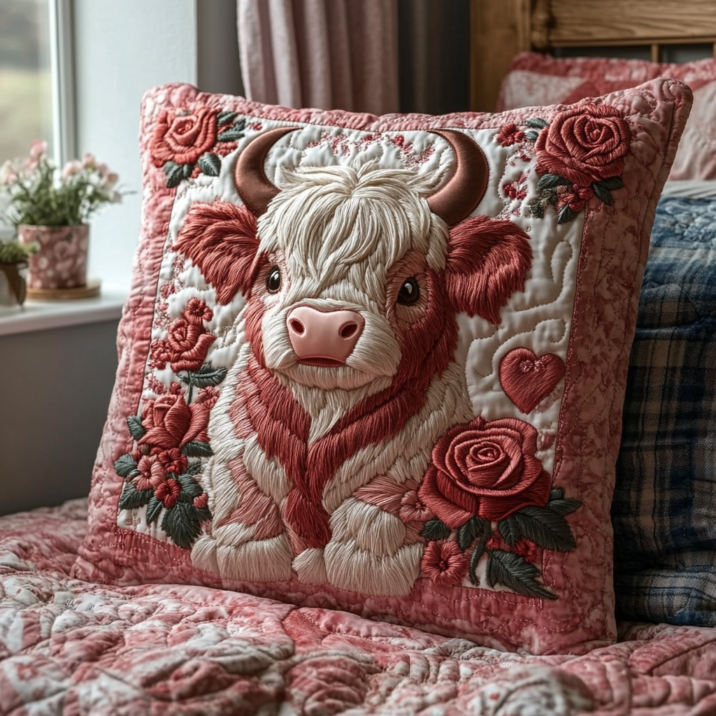 Highland Cow Charm Quilted Pillow Case NCU0DV2537