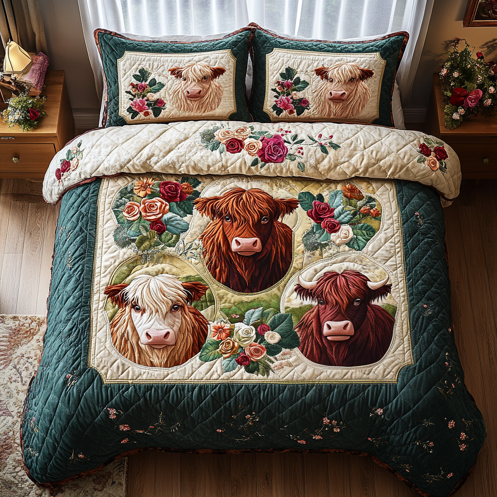 Highland Cow 3-Piece Quilted Bedding Set NCU0VT129
