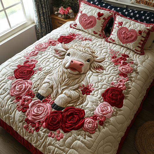 Highland Cow Bliss 3-Piece Quilted Bedding Set NCU0DV2337