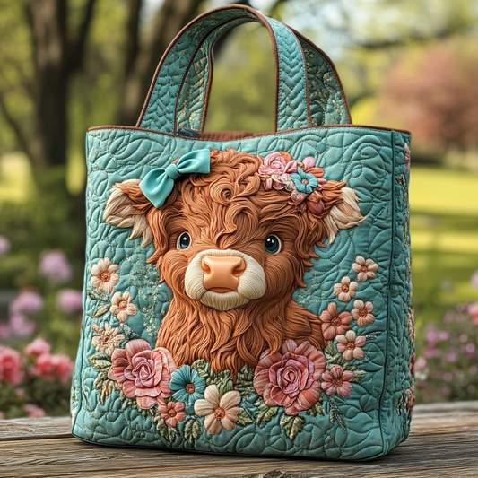 Highland Cow Bloom Quilted Tote Bag NCU0DK9355
