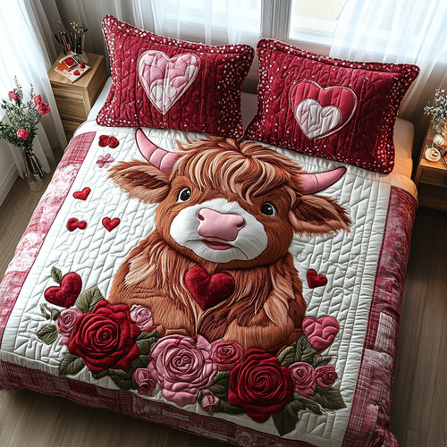 Highland Cow Charm 3-Piece Quilted Bedding Set NCU0DV2338