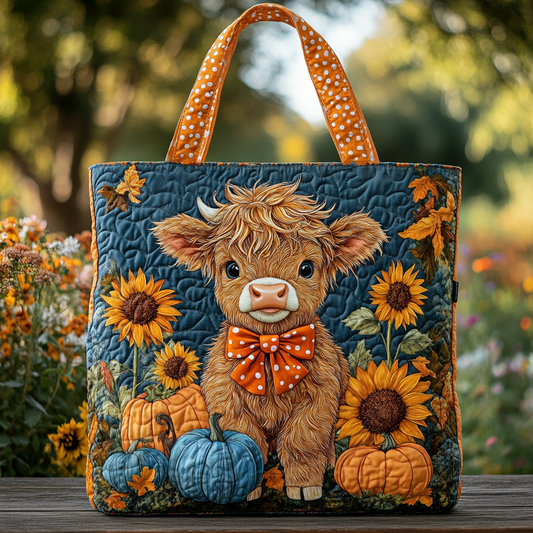 Highland Cow Delight Quilted Tote Bag NCU0DK9354