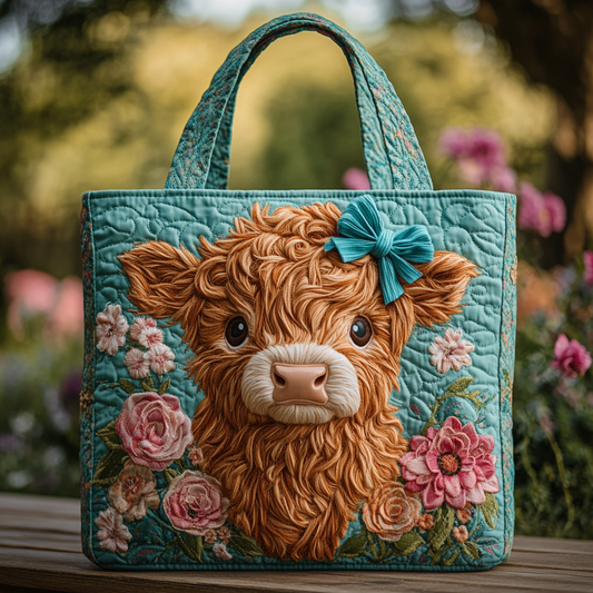 Highland Cow Garden Quilted Tote Bag NCU0DK9353