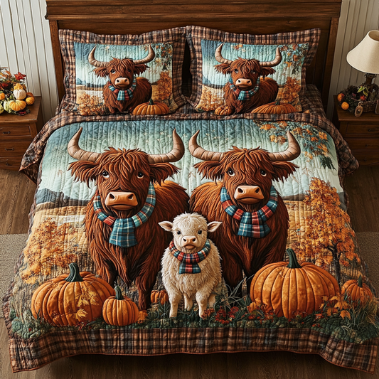 Highland Cow Harvest 3-Piece Quilted Bedding Set NCU0DK9617