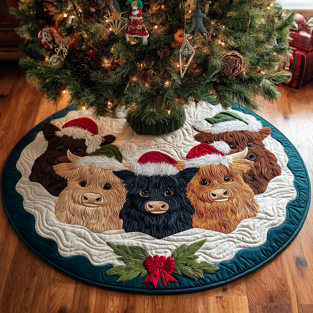 Highland Cow Holiday Christmas Quilted Tree Skirt NCU0DK11415
