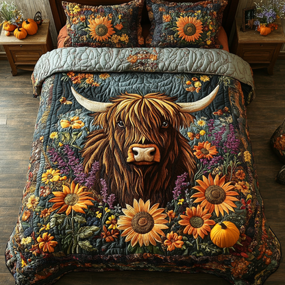Highland Cow Horizon 3-Piece Quilted Bedding Set NCU0DK9619
