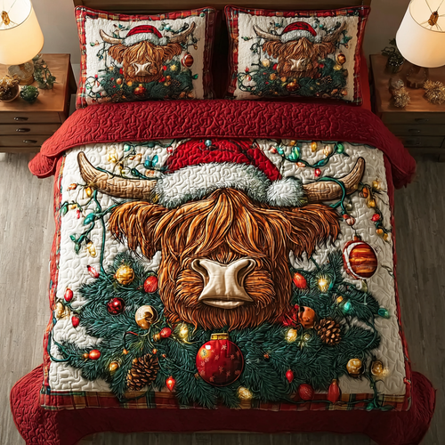 Highland Cow Joy 3-Piece Quilted Bedding Set NCU0DK10616