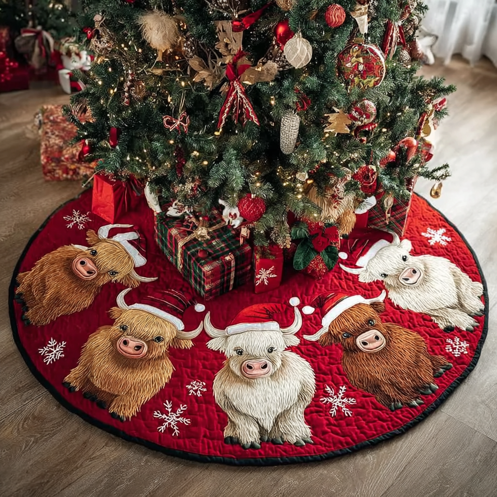 Highland Cow Joy Christmas Quilted Tree Skirt NCU0DK11421