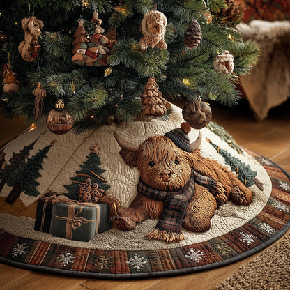 Highland Cow Joy Christmas Quilted Tree Skirt NCU0TH3682