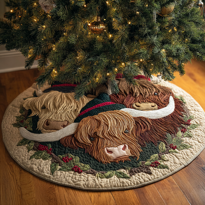 Highland Cow Lane Christmas Quilted Tree Skirt NCU0DK11418